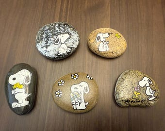 Hand-Painted Snoopy River Rocks - Peanuts Gang Set of 5