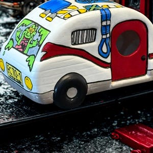 Ghostbusters Ceramic Birdhouse Camper – 7” Hand-Painted with Ecto-1 License, Slimer & Iconic Details