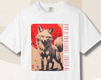 Japanischer Fuchs Kitsune Ink Art T-Shirt, Zen Tier Grafik Tee