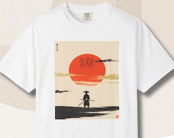 Walk Your Path – Japanese Samurai Sunset Graphic Unisex T-Shirt | Bushido Inspired Japan Art Tee