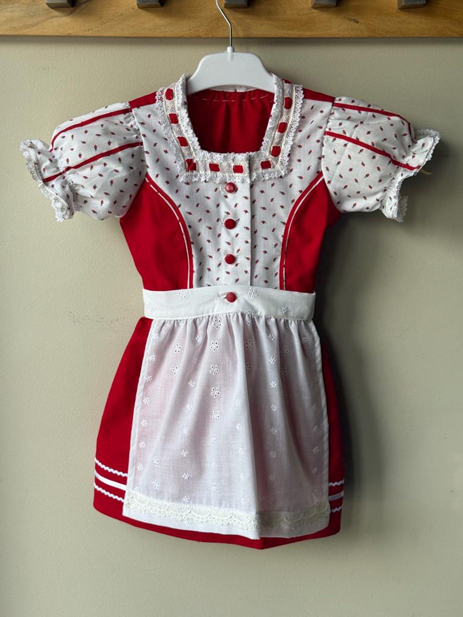 Little Girls Red Dirndl Dress with Apron | Handmade Bavarian Oktoberfest Style 2T 3T