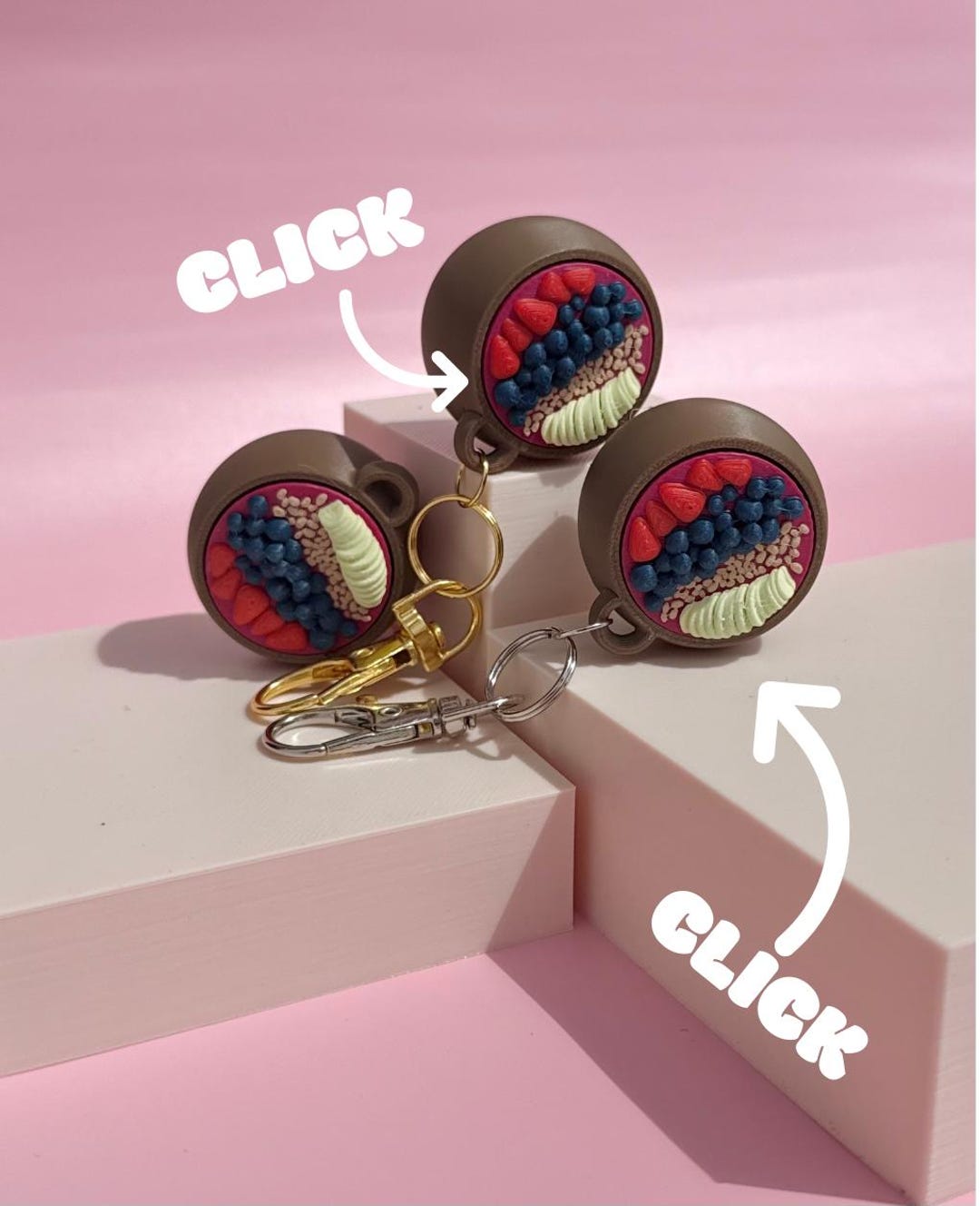 Mini Acai Bowl Fidget Clicker Keychain - 3D Printed Mechanical Key