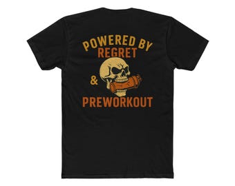 Powered by Regret & Preworkout Shirt - Gym Skull Shirt, Workout shirts, Men's workout shirts, Fitness Shirt, Cool gym shirt, Gym, Workout