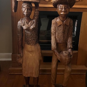 Vintage Hand Carved Wooden Folk Art Sculptures 26”