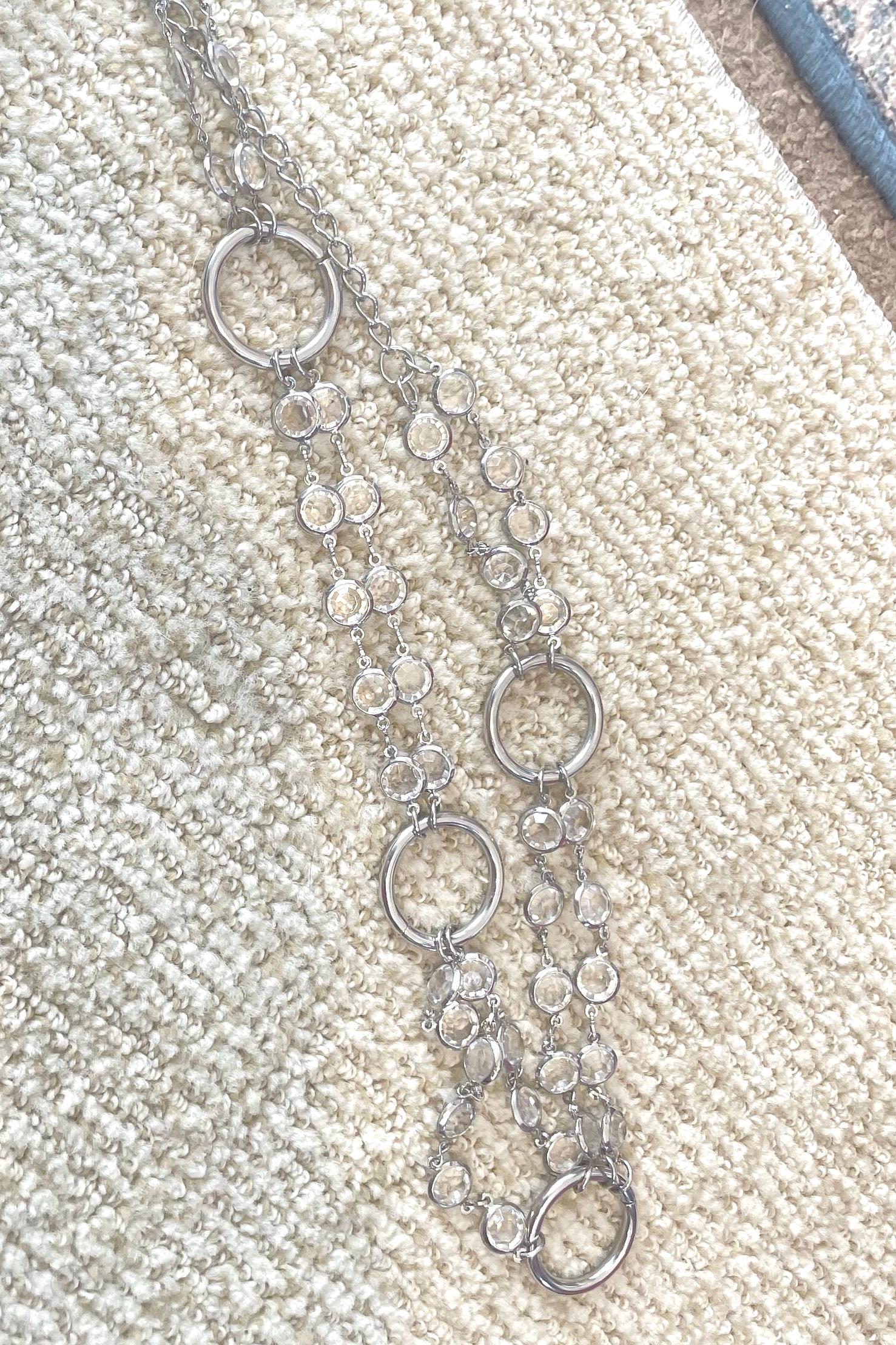 Vintage Silver Tone Metal Chain Belt with Clear Gem Accents 42” VTG NANNI Made in Italy Clear Rhinestone Silver Chain Mesh  main image 2