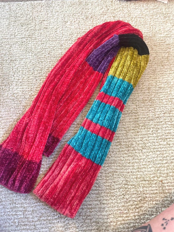 Patchwork Wool Scarf: Long Reversible Upcycled Co… - image 1