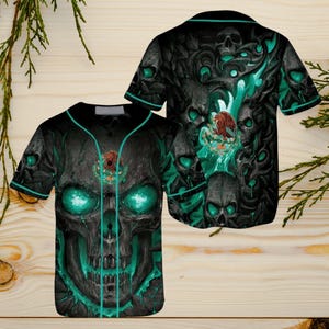 Schädel-Baseball-Trikot, gotisches dunkles ästhetisches Hemd, Neon-Schädel-Sportbekleidung, benutzerdefiniertes Team mit Namen und Nummer, S-5XL