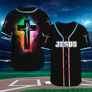 Holiday Jesus Colorful Cross Baseball Jersey Shirt 3D Printed Christian Design