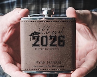 Personalized Graduation Leather Flask, Boy Graduation Gifts, College Graduation Gifts for Him, University Graduation Gifts For Him, Guy Grad