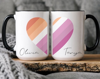 Personalized Lesbian Mug Set, Lesbian Wedding Gifts, Lesbian Engagement Gift, Mrs and Mrs Gift, Anniversary Gift, Gifts for Lesbians