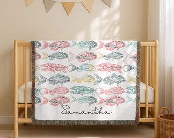 Personalized Fish Blanket, Custom Family Name Throw, Fishing Gift, Custom Fish Baby Blanket, Family Keepsake Gift