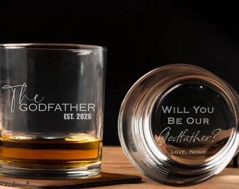 Personalized The Godfather Whiskey Glass Engraved, Godparents Proposal, Will You Be My Godfather, Padrinos Proposal, Custom Godfather Gift