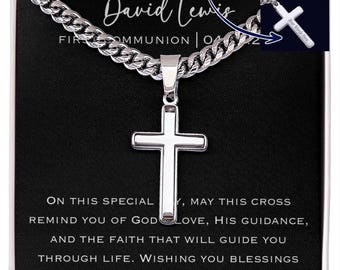 Personalized Cross Necklace, Confirmation Gifts for Boys, Catholic Confirmation Gift, First Communion Gifts for Boys, Baptism Gifts for Boys