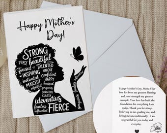 Personalized Black Mothers Card, Black Happy Mothers Day Card, African American Card, Afrocentric Mothers Day Card, Happy Birthday Card