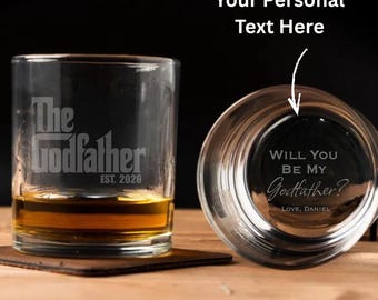 Vaso de whisky personalizado de El Padrino, grabado, propuesta de padrino, ¿Quieres ser mi padrino?, propuesta de padrino, regalo personalizado para el padrino