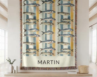Fish Blanket, Fishing Blanket, Lake House Woven Blanket, Gift for Fisherman, Rainbow Trout Throw Blanket