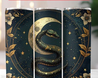 Gothic Snake Celestial Moon Tumbler Wrap PNG Botanical 20 oz Skinny Tumbler Sublimation