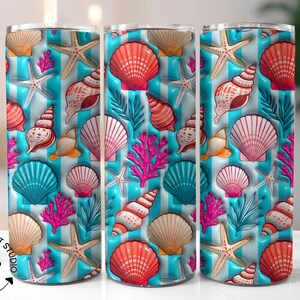 貝殻タンブラーラップ PNG | ボタニカルビーチデザイン、20オンススリムタンブラー昇華プリント（デジタルダウンロード）膨らんだ貝殻カップラップ