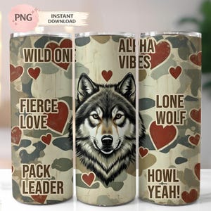 Alpha Wolf Wild One 20 oz Skinny Tumbler Sublimation Design Digital Download PNG Tumbler Wrap