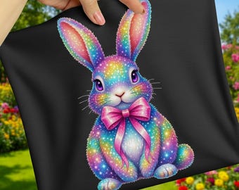 Rhinestone Rainbow Bunny Shirt Design Sublimation PNG Digital Download