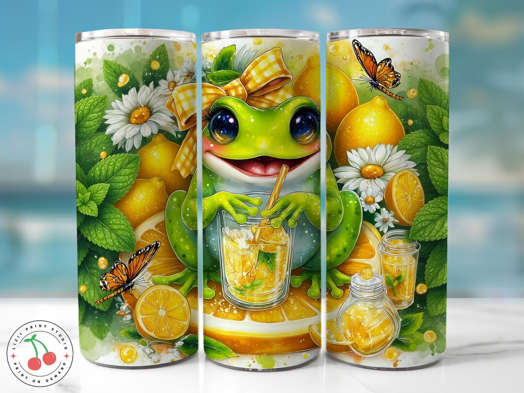 Cute Lemon Frog Tumbler Wrap PNG | Cute Frog Sublimation | Kawaii ...