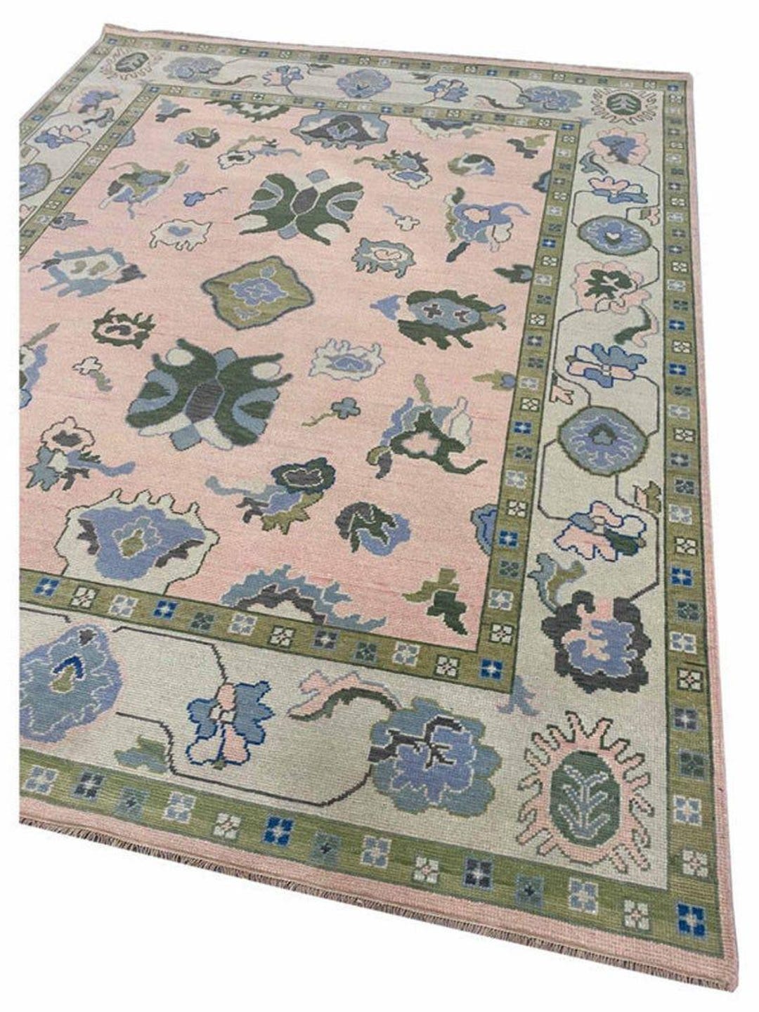 Hand Knotted Wool Oushak Rug | Traditional Floral Design - Etsy