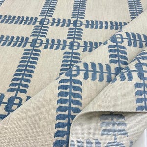 Hand Knotted Wool Area Rug, Ivory Blue Geometric Oushak, 8x10