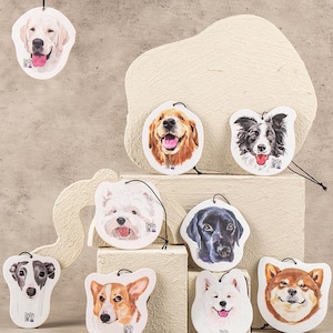 Dog Breed Car Air Freshener – Hand Drawn Pet Safe Scented Paper – Shiba Dachshund Teddy Bulldog Bichon – Closet & Room Hanging Fragrance