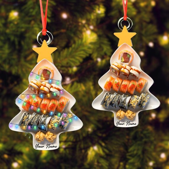 Lot De 3 Décorations De Noël Sushi En Verre Soufflé à La Main – Saumon, Caviar, Rouleau Nori – Ornements Kawaii Pour Sapin