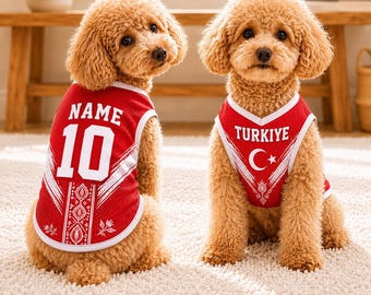 Personalized Turkiye Pet Soccer Jersey, Soccer Outfit for Dogs Cats, Turkiye Football Shirt, Cute Puppy Sportswear