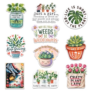 10 Pcs Plant Lover Sticker, Aesthetic Gardening Stickers, Succulent, Houseplant & Botanical Vinyl Decals for Journal, Laptop, Water Bottle