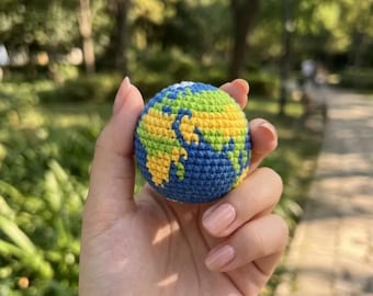Crochet Earth Plushie | Kids Sensory Footbag, Outdoor Toss & Juggling Toy, Stress Balls,Fidget Party Favor Gift,Gift for Kids