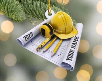 Personalized Construction Ornament, Architect Gift, Worksite Decor (2D Flat)