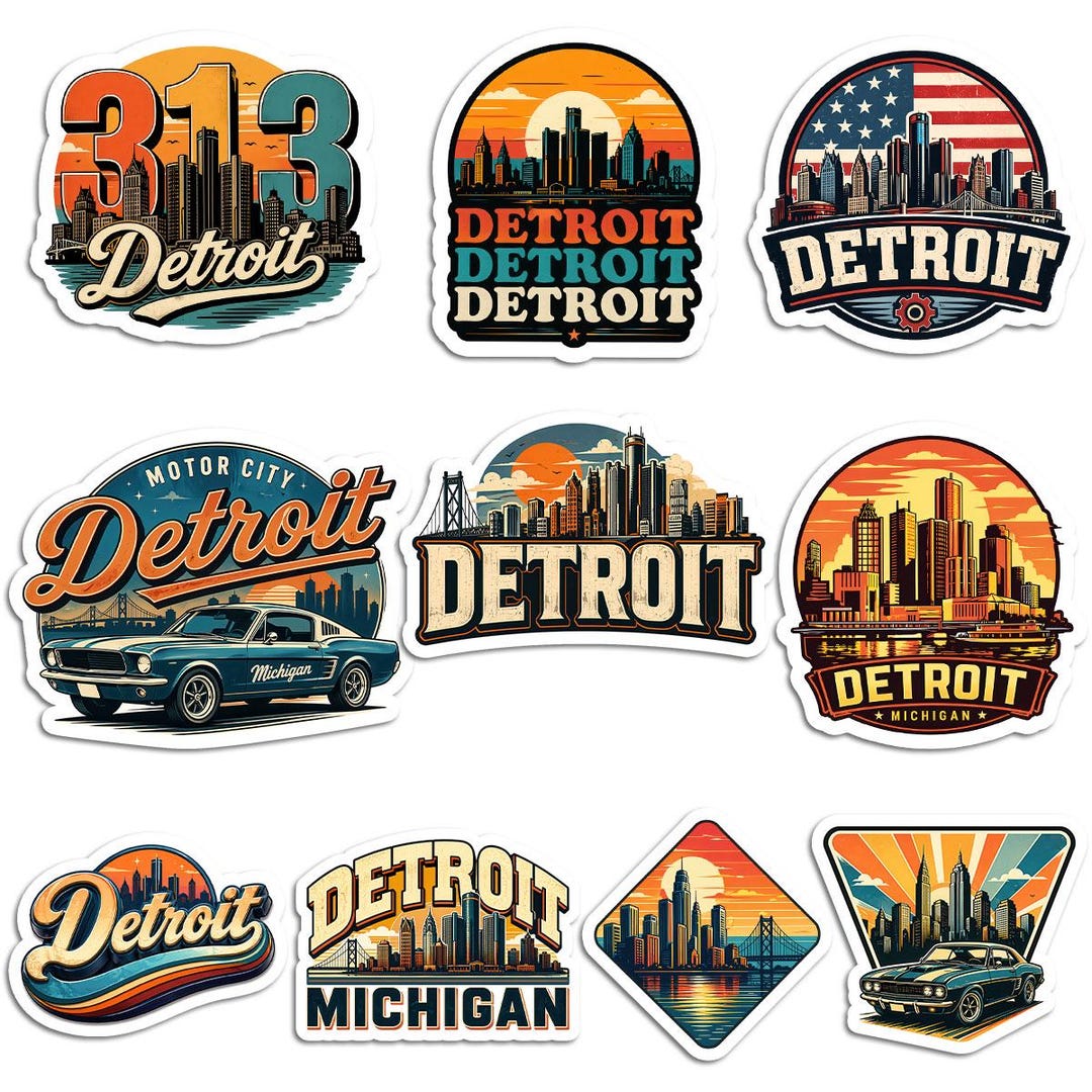 10pcs Detroit Stickers, 3in Motor City Vinyl Decals for Laptop, Water ...