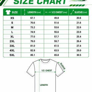 The image is a size chart for a soccer jersey, providing measurements for different jersey sizes.