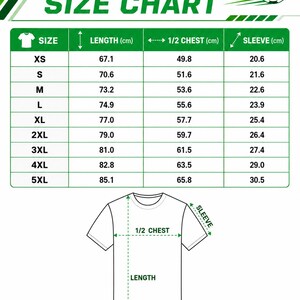 The image is a size chart for a soccer jersey, providing measurements for different jersey sizes.