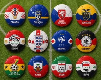 Set di 48 spille con bandiere nazionali di calcio: merchandising della Coppa del Mondo FIFA 2026, decorazioni per feste a tema calcio, applausi per tifosi e accessori.