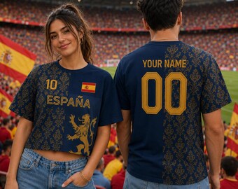 Custom Spain Croptop Football Jersey for Women, Personalized Soccer Crop Top, Trendy Sporty Girl Outfit, Spain 2026 Game Day Outfit