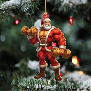 Enfeite De Natal Papai Noel Levantando Peso - Ornamento Academia Para Árvore De Natal