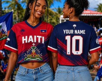 Personalized Haiti Crop Top Jersey, Custom Name Number Haiti Jersey Adult Youth, Haitian Football Shirt Fan Gift