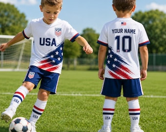 Custom USA Kid Soccer Jersey, USA Soccer Jersey, Custom Name Number USA Jersey Adult Youth, Fan Gift