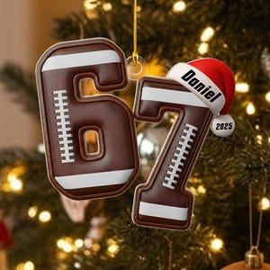 Personalized 67 Six Seven Football Ornament, Funny Six Seven 67 Ornament, Christmas Santa 67 Ornament, Gen Z, Gen Alpha Teenager Ornament