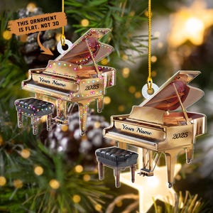 Personalized Golden Piano Ornament – Custom Music Christmas Gift, Grand Piano Decoration Keepsake 2025, Piano Lover Gift, Piano Teacher Gift