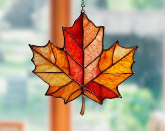 Attrape-Soleil Fenêtre Feuilles D'Érable - Décoration Murale Acrylique - 15x15 Cm - Pour Thanksgiving, Automne