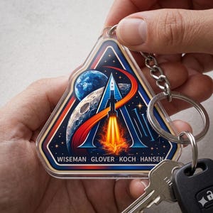 Artemis II NASA Mission Patch, Space Program Embroidered Patch, Astronaut Rocket Patch for Backpack Jacket, 2D Flat Acrylic Keychain