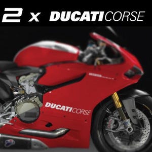 Zwei Aufkleber DUCATI CORSE Aufkleber für Fahrrad Tanks Motorrad Bauchnabel rot weiß silber