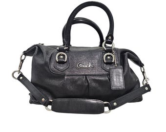 Coach Ashley Satchel Black Leather Silver Hardware F15445 Classic Y2K Vintage
