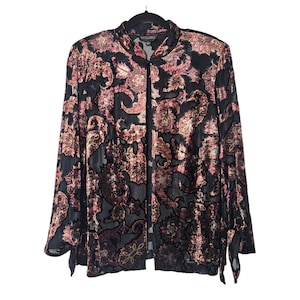 VTG Studio I Top SZ 12 Burnout Velvet Black Pink Frog Clasp Whimsy Goth Paisley