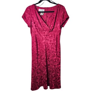 VTG Donna Ricco 8 M Silk Dress Raspberry Pink Polka Dot Fit Flare Valentine&#39;s
