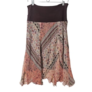 VTG  Pink Brown Sparkle Fairy Skirt Sheer Metallic Handkerchief Hem Y2K Boho L